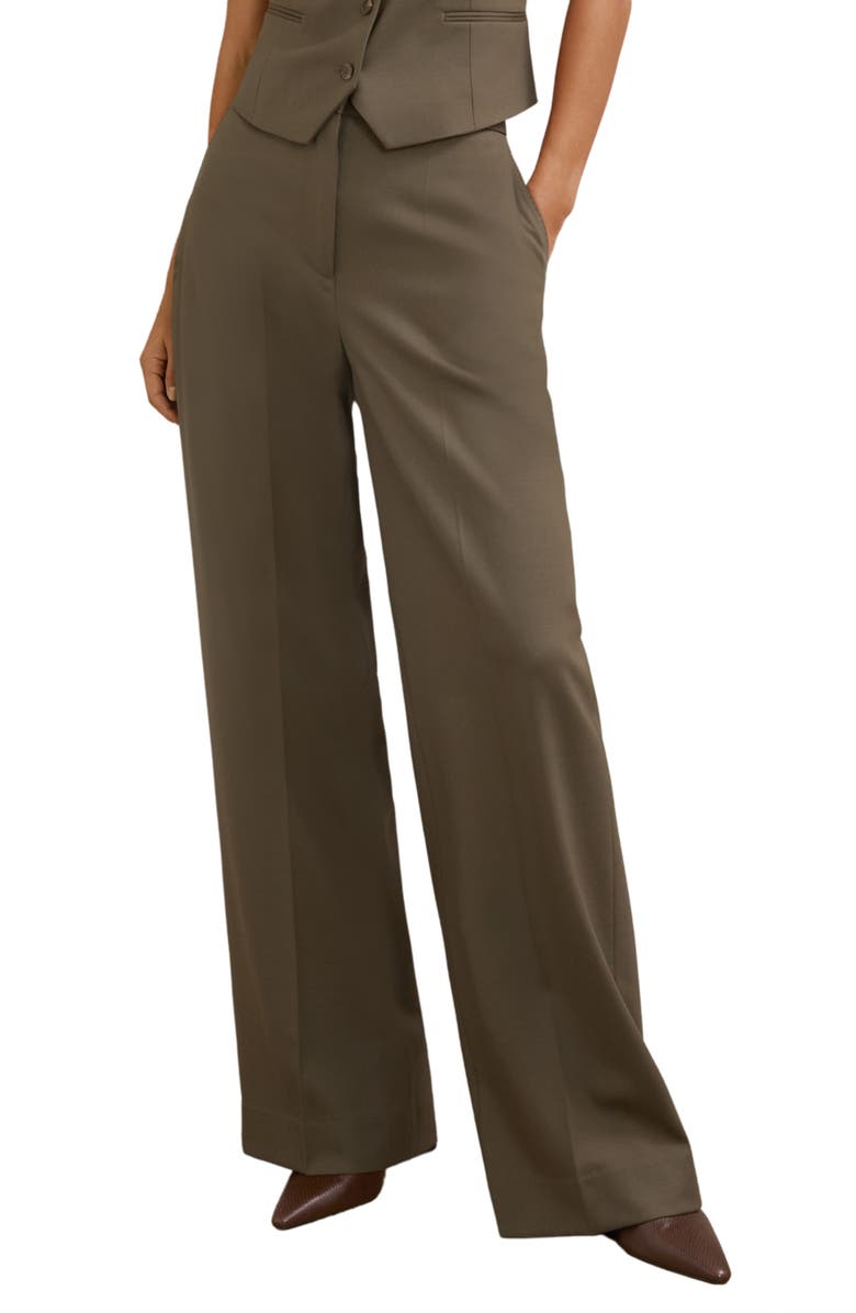 Reiss Solene Wool Blend Wide Leg Pants, Main, color, Green