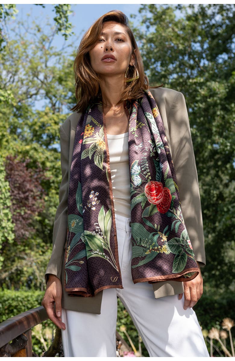 Elizabetta Sara - Long Satin Silk Scarf for Women, Alternate, color, Chocolate