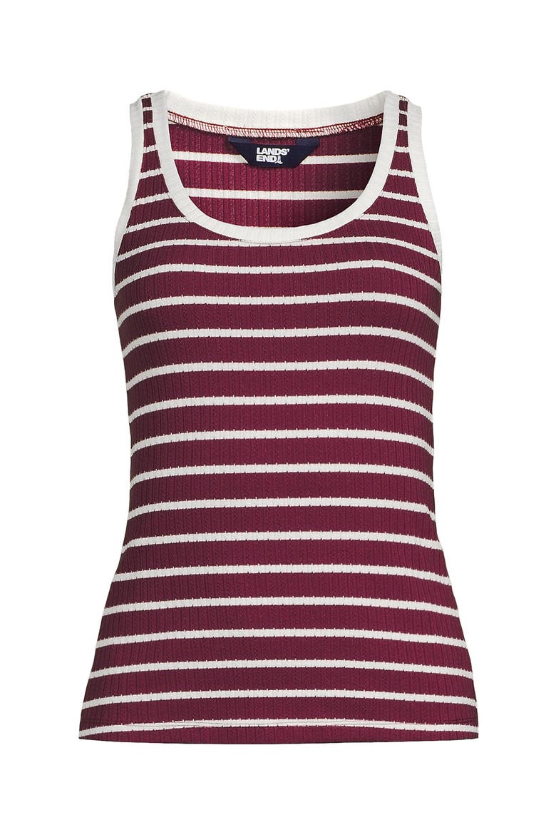 Pointelle Rib UNeck Tank, Alternate, color, Burgundy/Ivory Breton Stripe