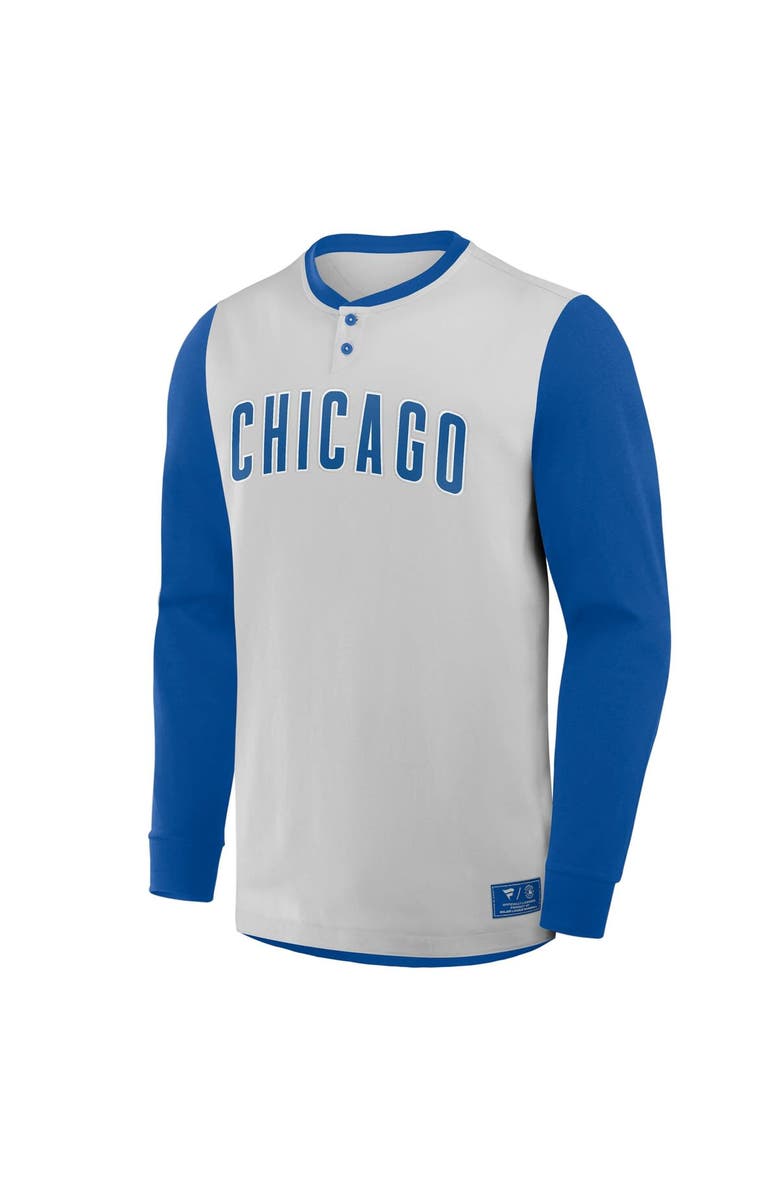 FANATICS Men's Fanatics Gray/Royal Chicago Cubs Clubhouse Long Sleeve Henley Shirt, Alternate, color, Gray