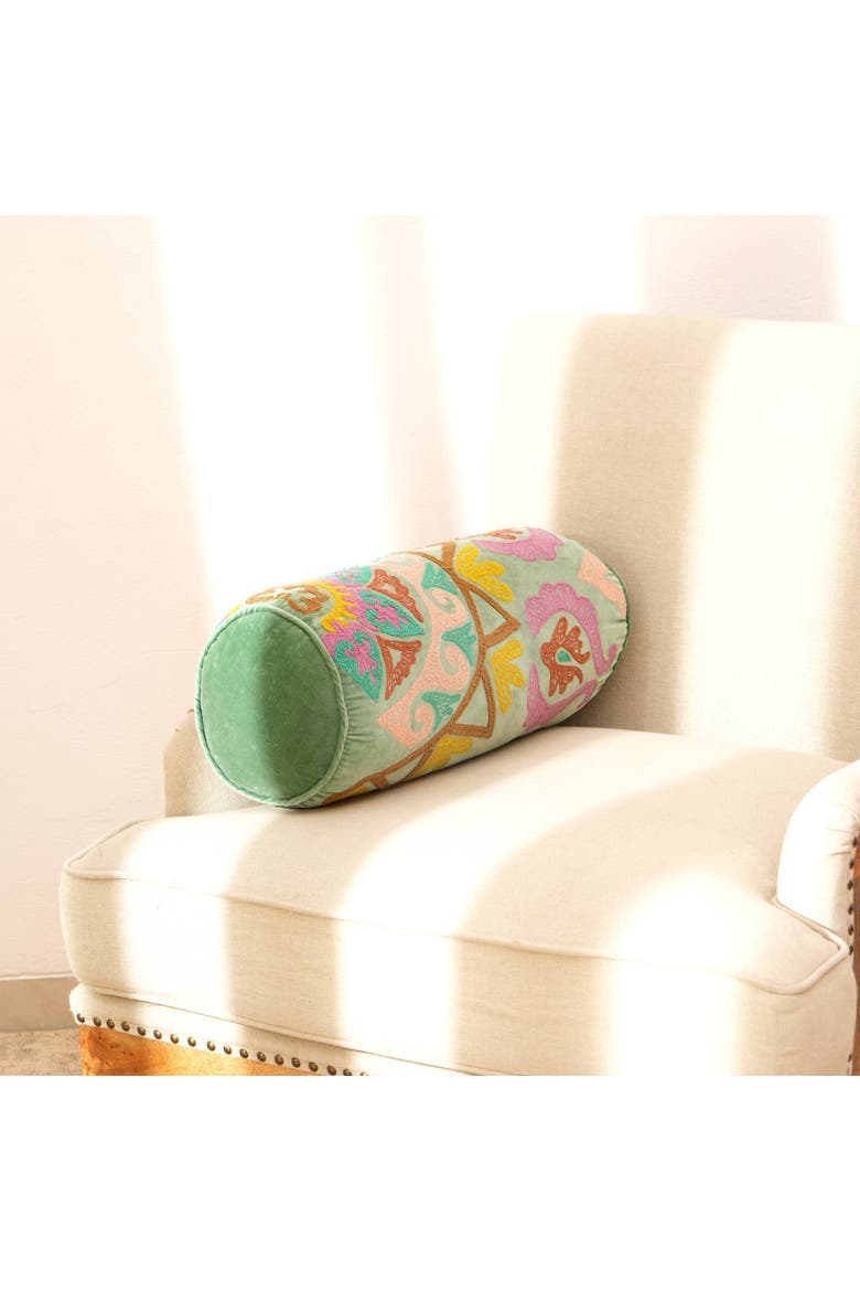 Decorative Suzani Embroidered Bolster Pillow, Alternate, color, Multi