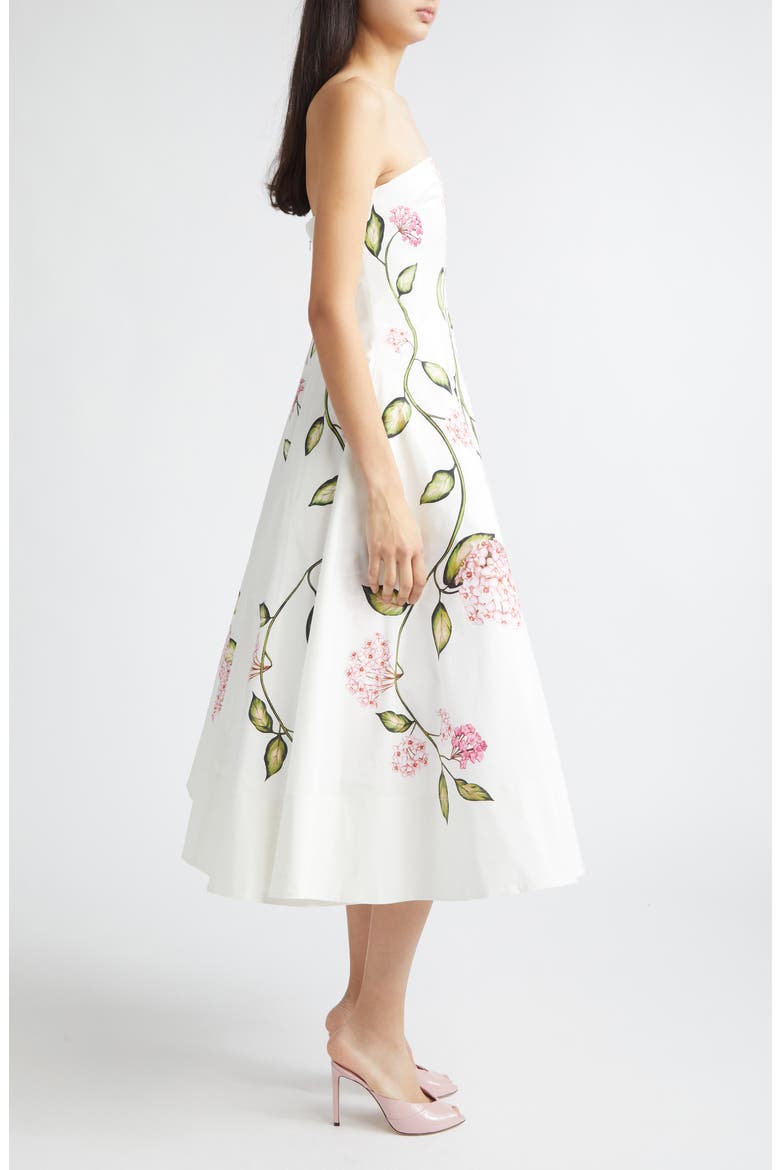 Porcelain Flowers Stretch Cotton Poplin Strapless Dress, Alternate, color, PINK/ WHITE