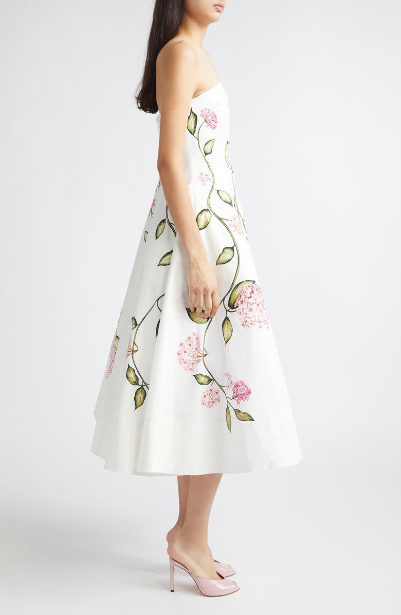 Oscar de la Renta Porcelain Flowers Stretch Cotton Poplin Strapless Dress, Alternate, color, Pink/ White
