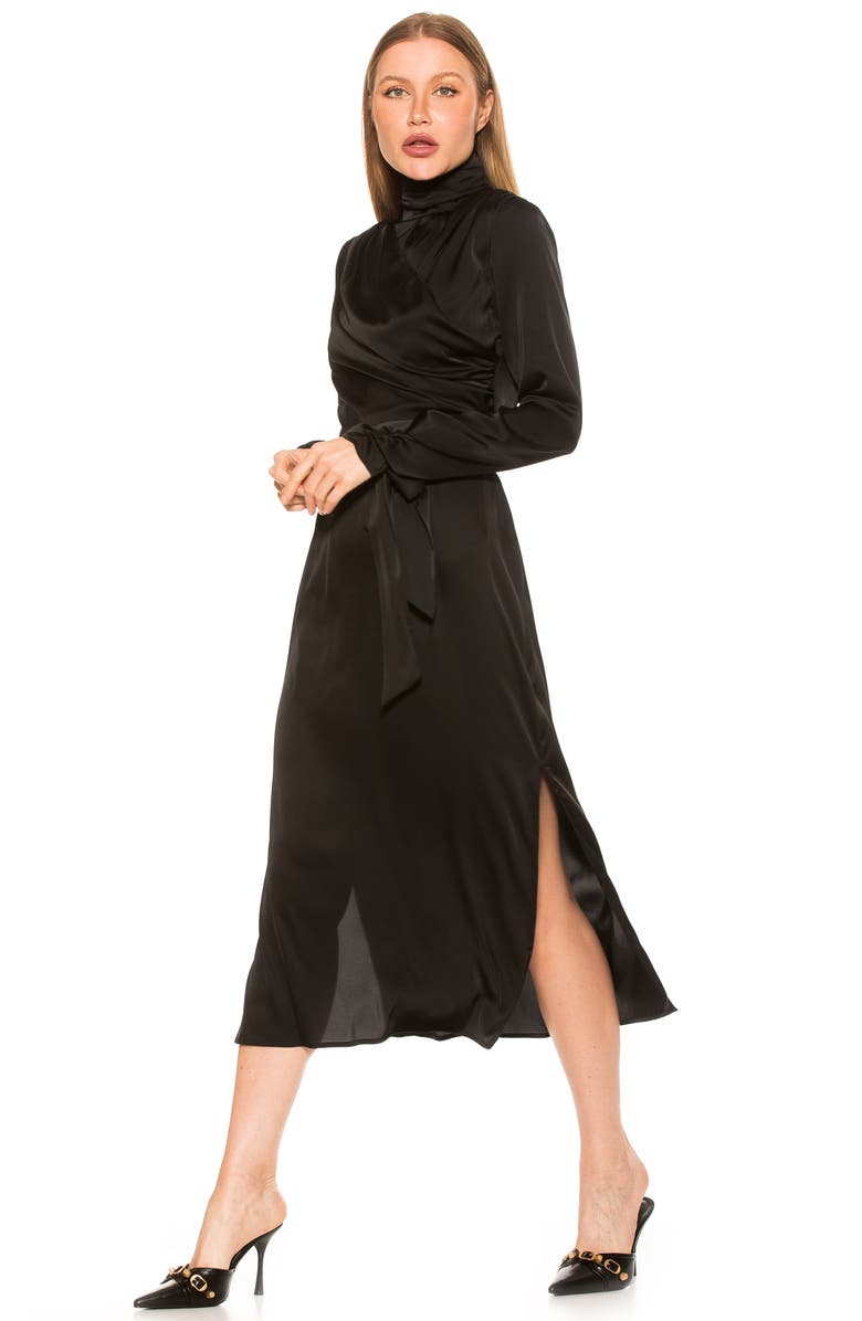 Alexia Admor Mock Neck Long Sleeve Draped Midi Dress, Alternate, color,