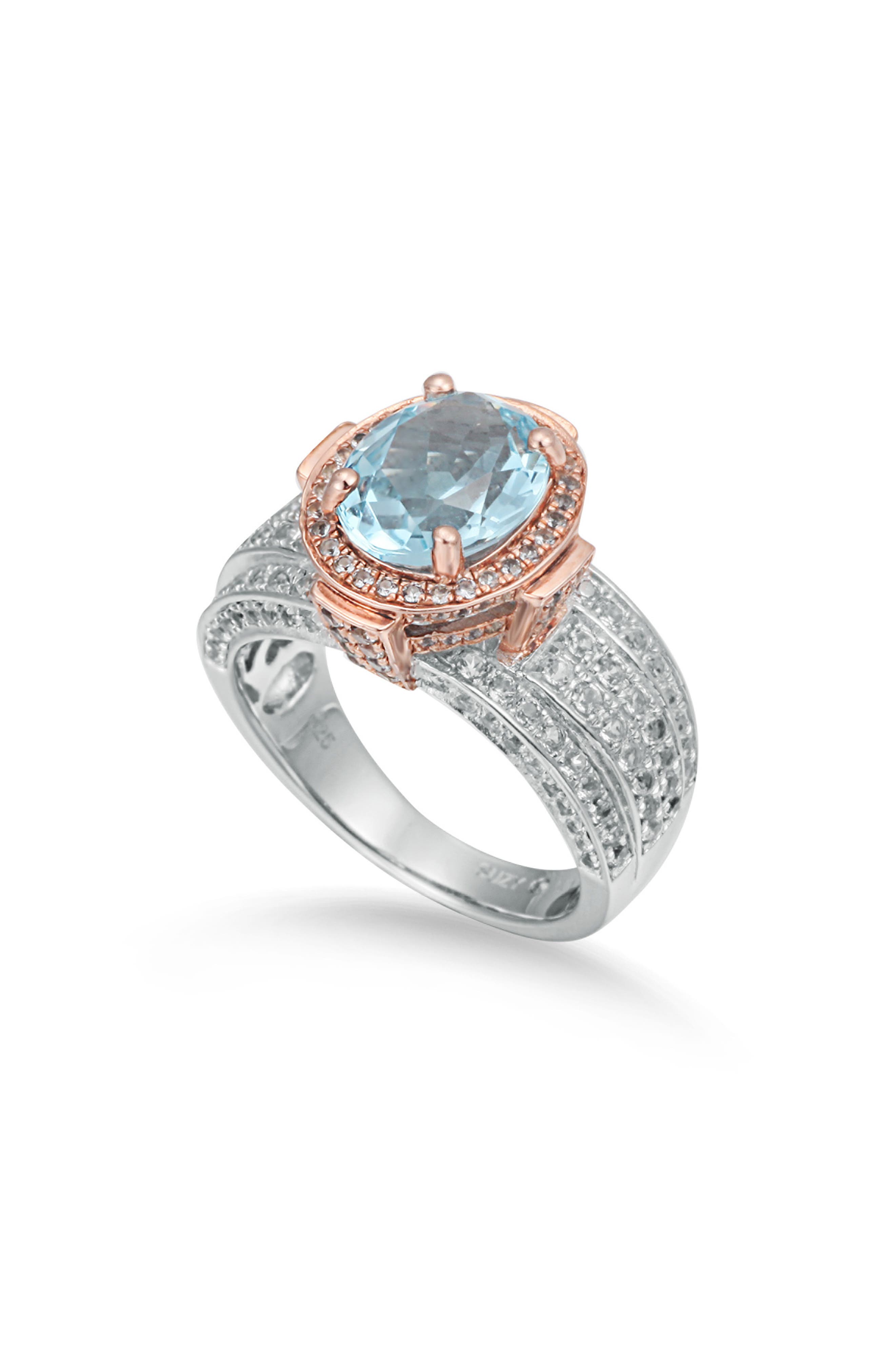SUZY LEVIAN Blue & White Topaz Two-Tone Ring