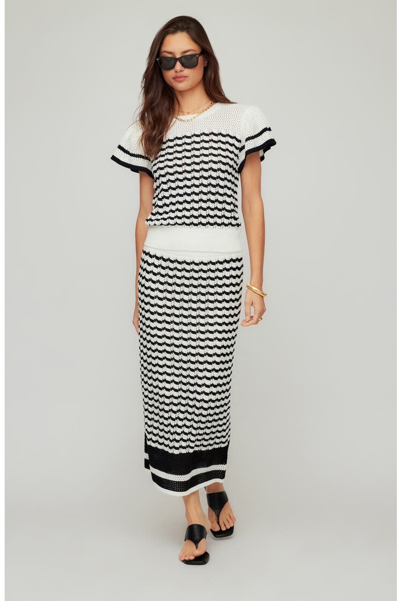 Uma Stripe Pointelle Cotton Blend Sweater, Alternate, color, BLACK/ CREAM