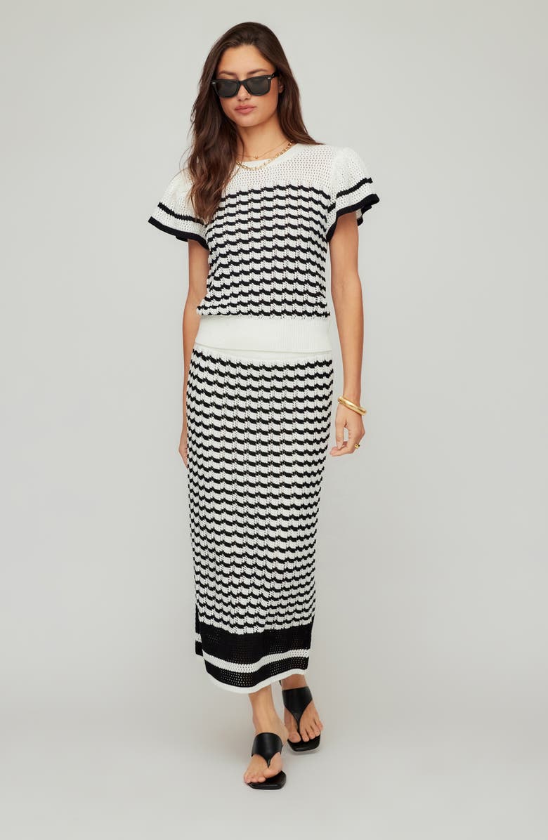 FIFTEEN TWENTY Uma Stripe Pointelle Cotton Blend Sweater, Alternate, color, Black/ Cream