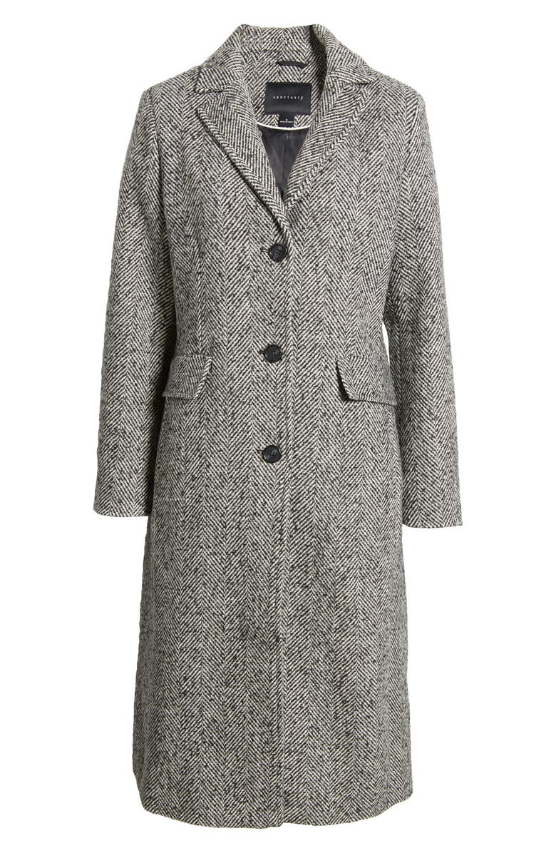 Sanctuary Long Herringbone Coat, Alternate, color, Grey White Herringbone