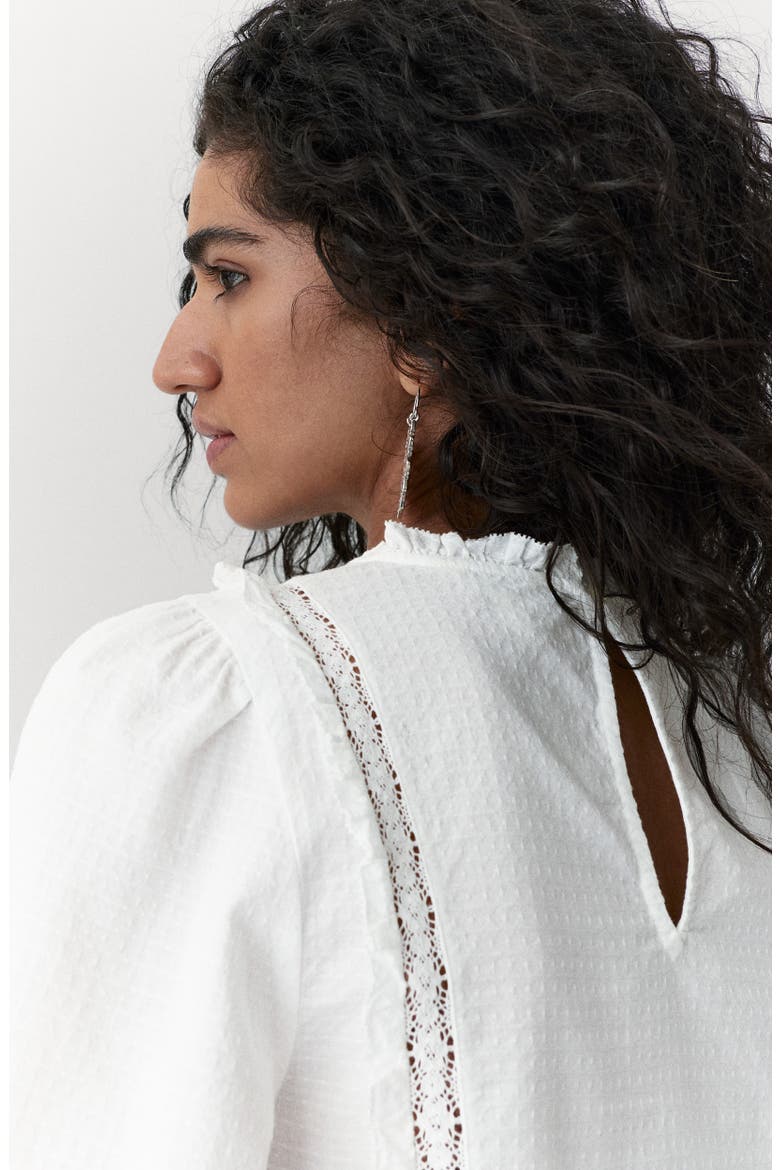 Pleated Ruffle Trim Cotton Peplum Top, Alternate, color, SOFT WHITE
