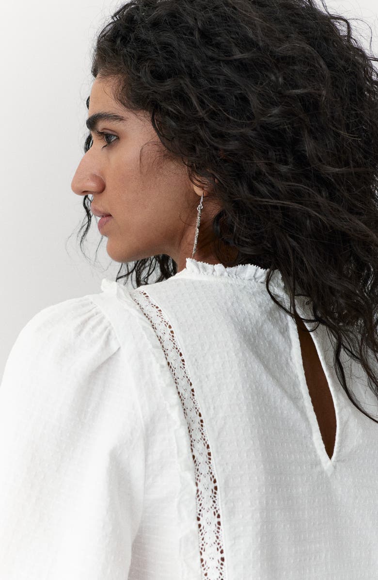 PER UNA BY M&S Pleated Ruffle Trim Cotton Peplum Top, Alternate, color, Soft White