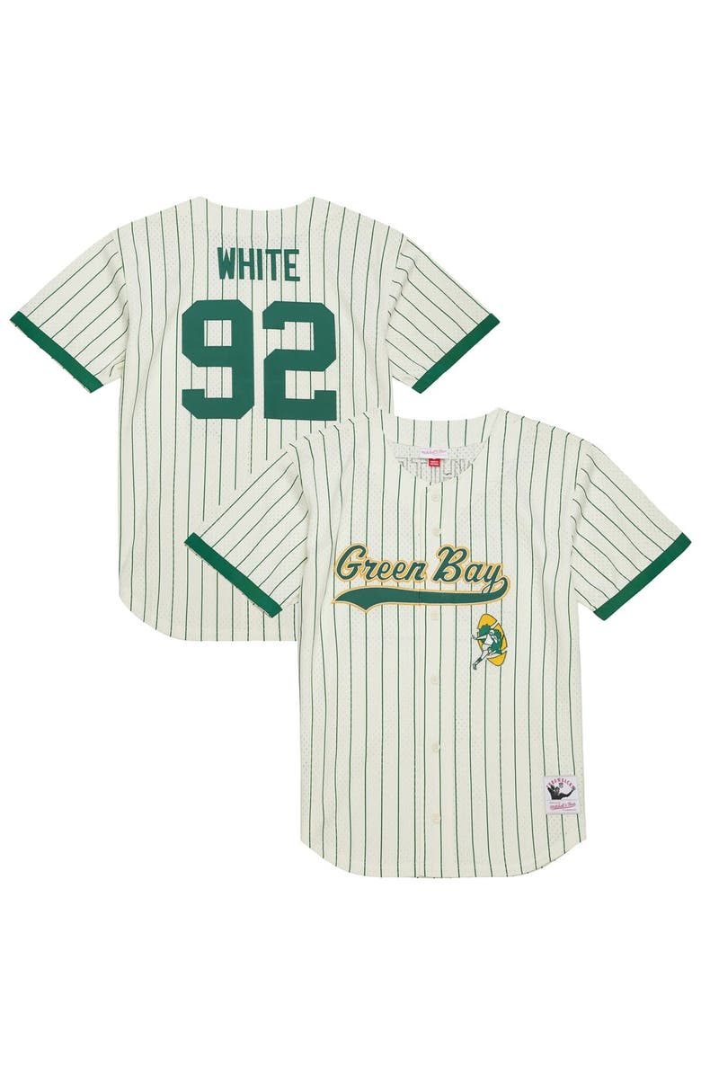 Mitchell & Ness Men's Mitchell & Ness Reggie White Cream Green Bay Packers Name & Number Mesh Button-Up Baseball Jersey, Main, color, Cream