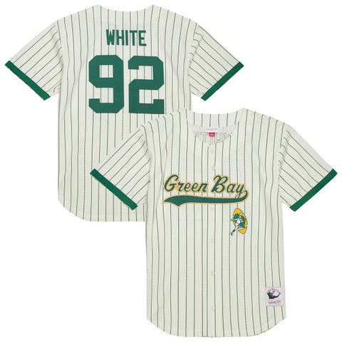 Men's Mitchell & Ness Reggie White Cream Green Bay Packers Name & Number Mesh Button-Up Baseball Jersey
