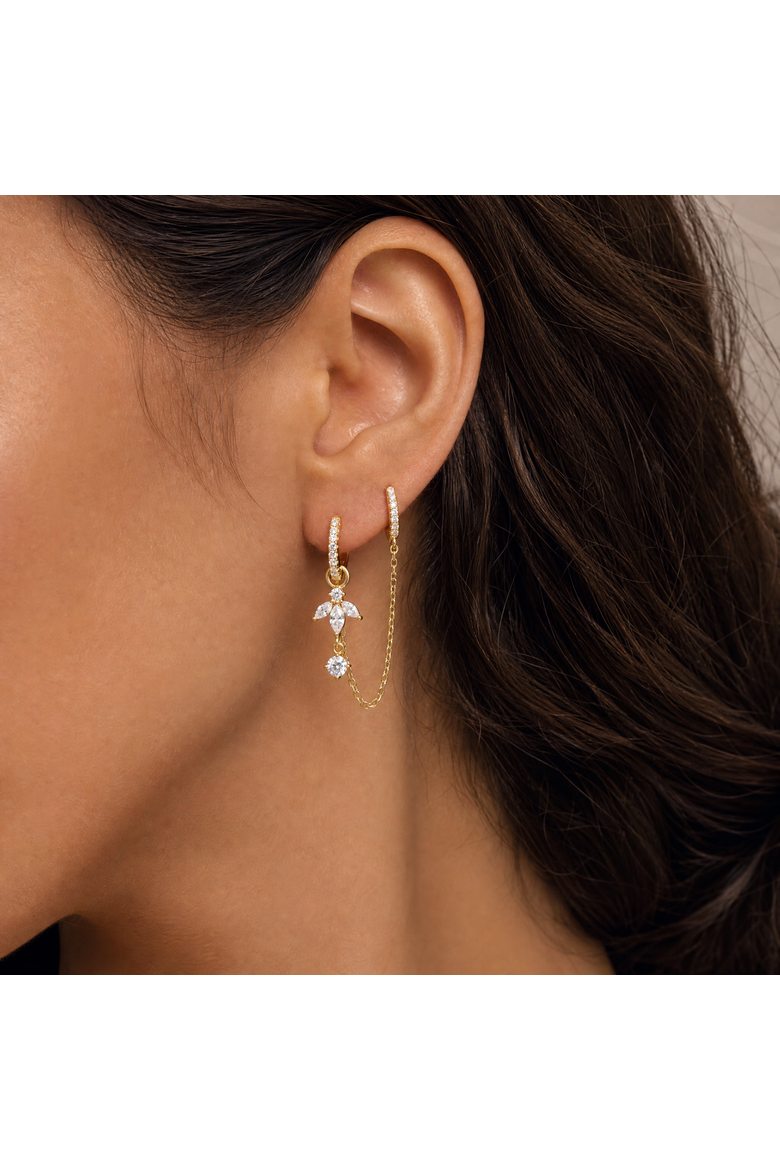 CZ Cluster Marquise Chain Huggie Earring, Alternate, color, Gold