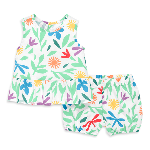 Baby Woven Tank & Bubble Short Set In Bright Backyard