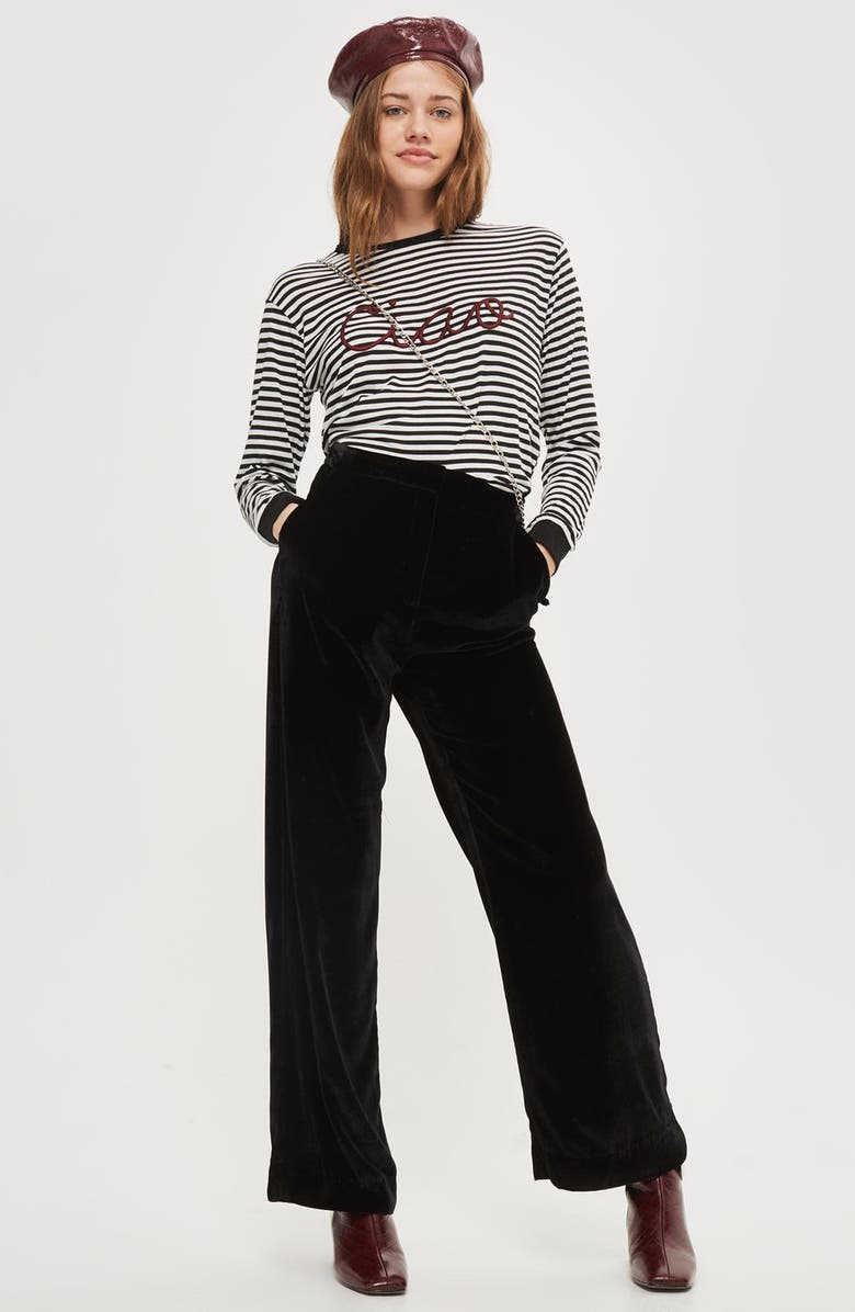 Topshop Embroidered Ciao Stripe Tee, Alternate, color, 