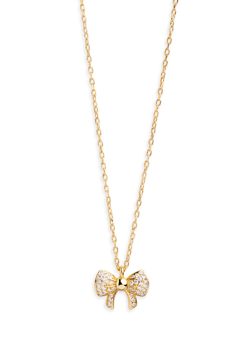 Pavé Bow Pendant Necklace, Main, color, GOLD