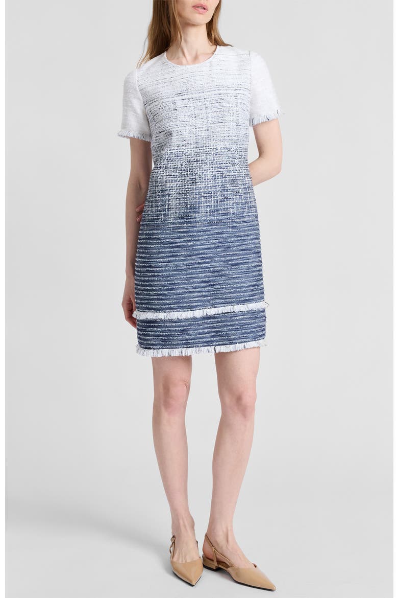 Melania Short Sleeve Shift Dress in Ombre Tweed, Alternate, color, BLUE AURA