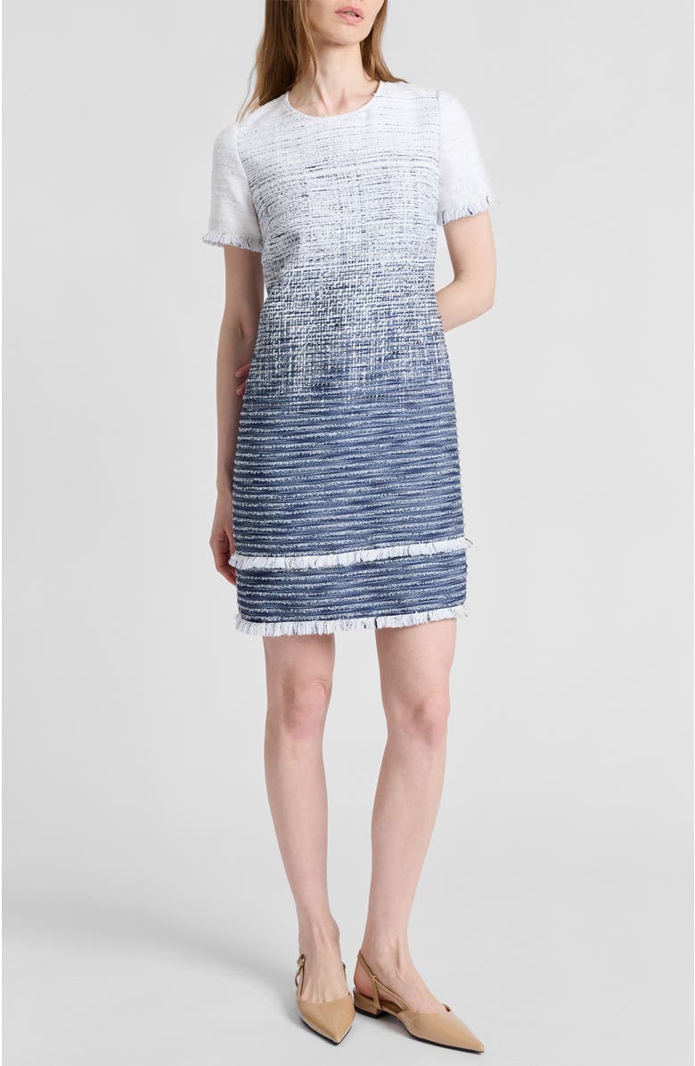 Santorelli Melania Short Sleeve Shift Dress in Ombre Tweed, Alternate, color, Blue Aura