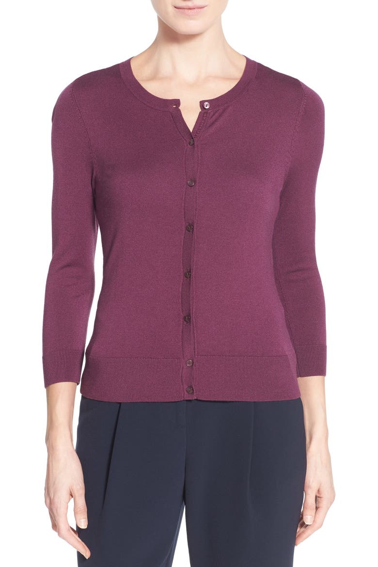 Three Quarter Sleeve Cardigan, Main, color, PURPLE ITALIAN