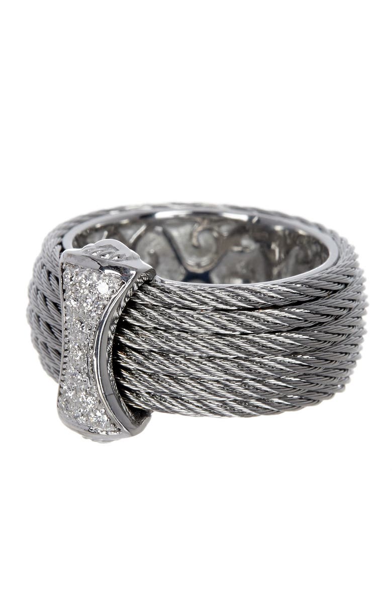 ALOR<sup>®</sup> 18K White Gold, Stainless Steel & Gray CBL Diamond Bar Ring - 0.12 ctw, Main, color,