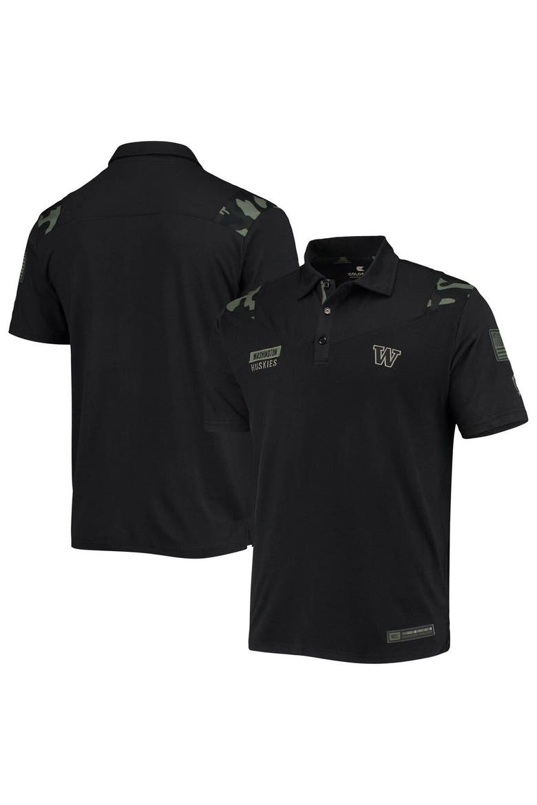 Men's Colosseum Black Washington Huskies OHT Military Appreciation Sierra Team Polo, Main, color, Black