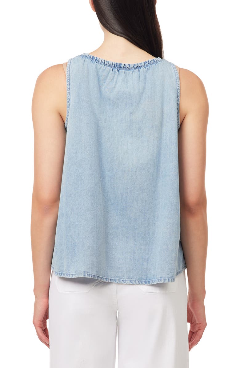 Kensie Ruffle Tie Neck Chambray Tank, Alternate, color, Esme