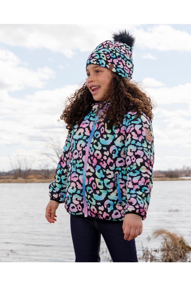 Quilted Mid-Season Animal Jacket, Alternate, color, Black Animal Print