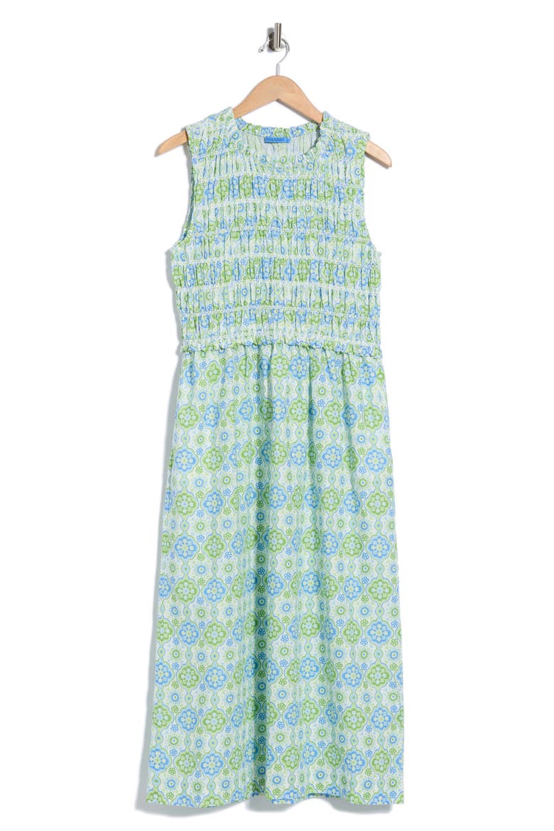 Ciri Smocked Sleeveless Dress, Alternate, color, WHITE/ LIGHT GREEN/ LIGHT BLUE