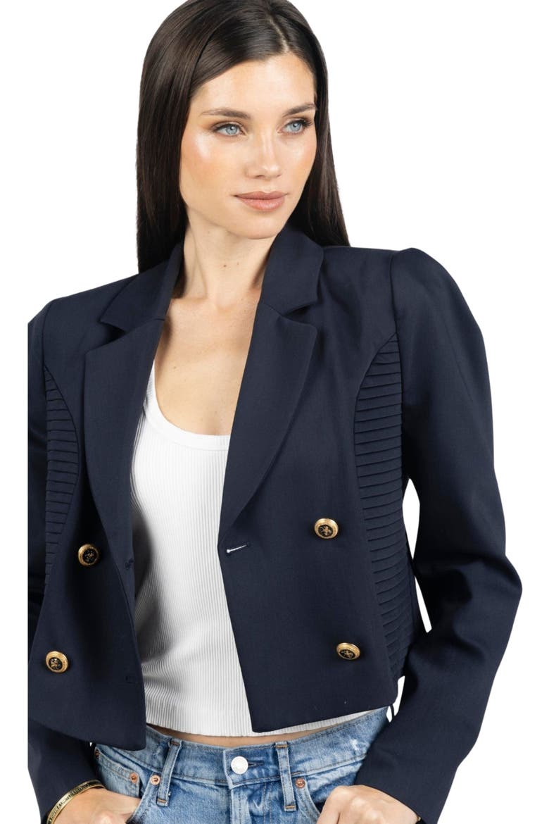 Diana Cropped Women Blazer, Main, color, Navy Blue