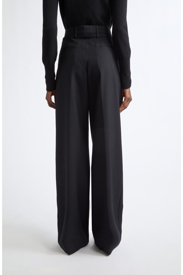 Peacha Belted Pleated High Waist Wide Leg Wool Pants, Alternate, color, BLACK
