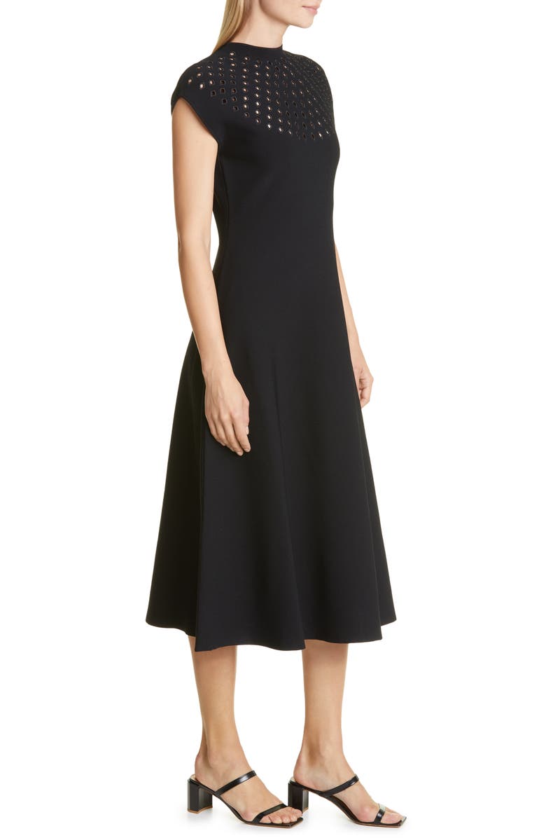 Lela Rose Eyelet Detail Cap Sleeve Knit Midi Dress, Alternate, color,