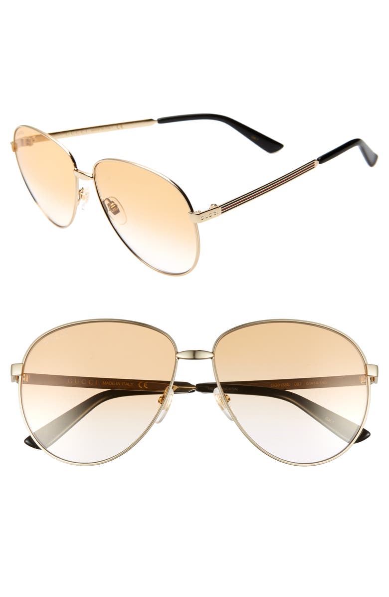 Gucci 61mm Metal Aviator Sunglasses, Main, color, 