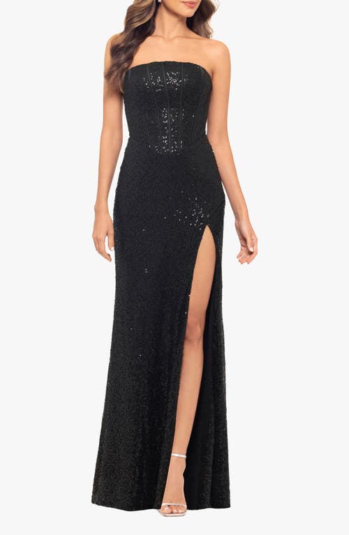 Blondie Nites Sequin Strapless Corset Gown In Black