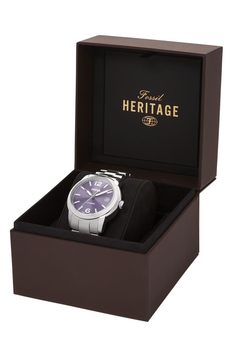 Fossil Heritage Stainless Steel Automatic Bracelet Watch, 38mm, Alternate, color, 