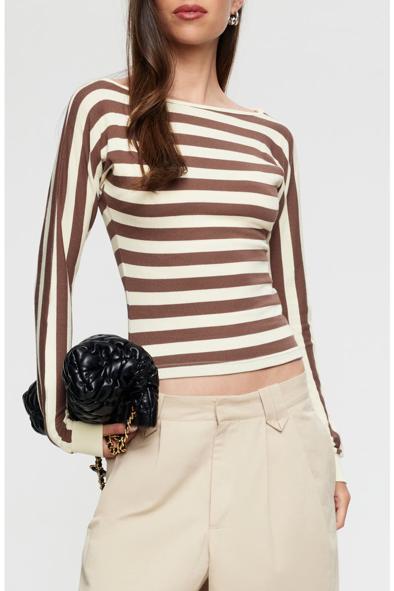 Blooming Striped Long Sleeve T-Shirt, Main, color, SORBET COCOA STRIPE