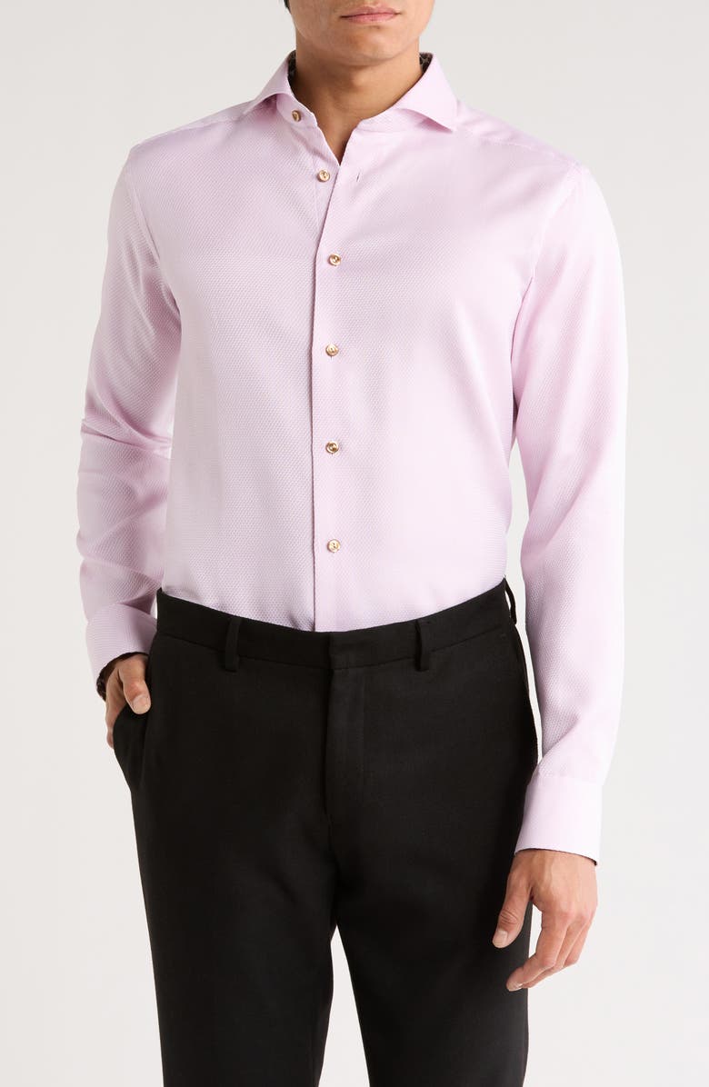 Eton Slim Fit Textured Solid Cotton Dress Shirt, Main, color, 