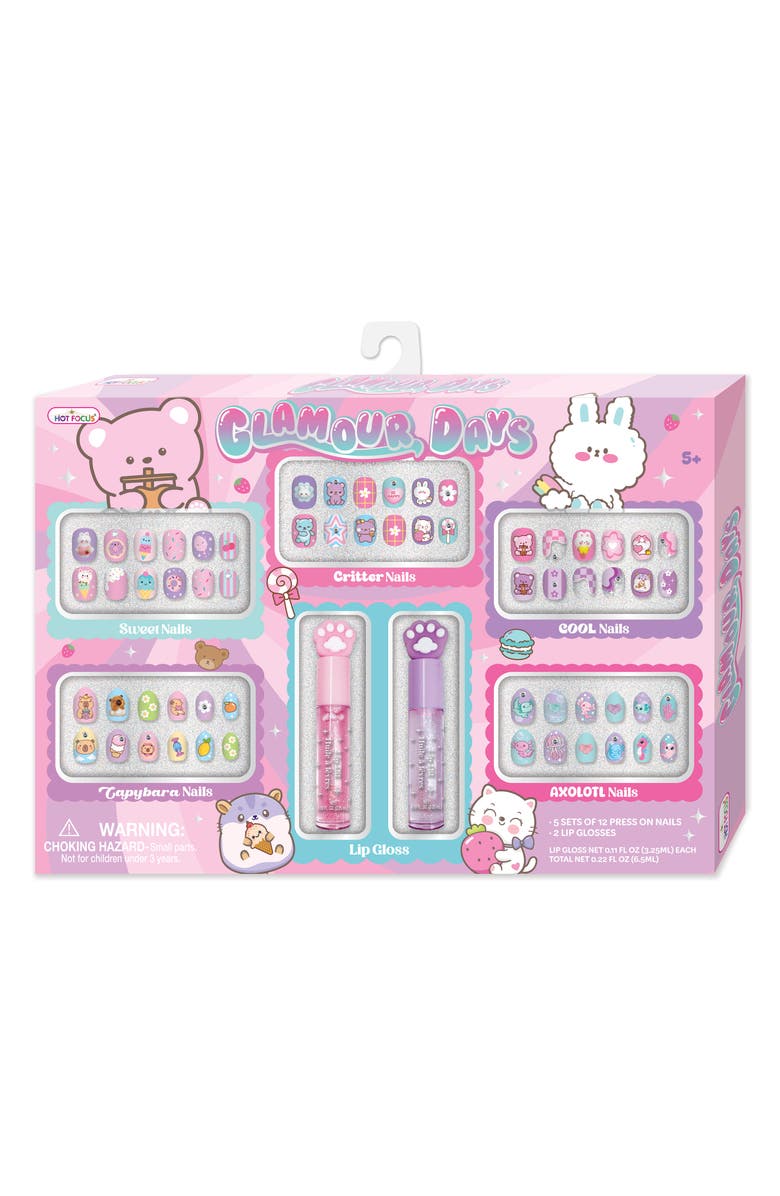 HOT FOCUS Kids' Glamour Days Critter Nail Accessory Set, Main, color, Pink Multi