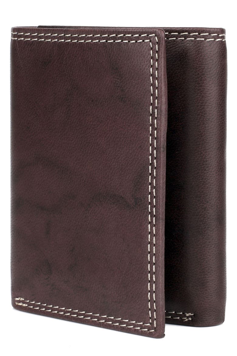 RFID Three-Fold Leather Wallet, Alternate, color, BROWN