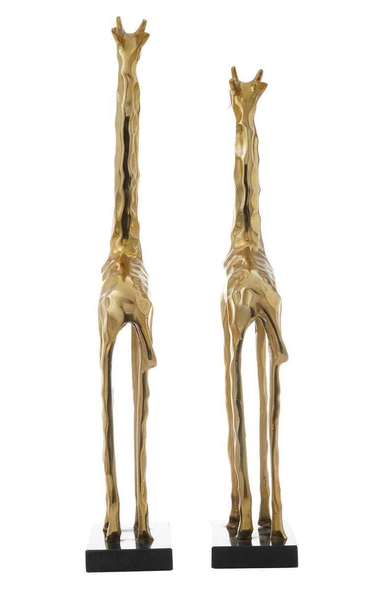 VIVIAN LUNE HOME Goldtone Aluminum Contemporary Giraffe Sculpture - Set of 2, Alternate, color, 