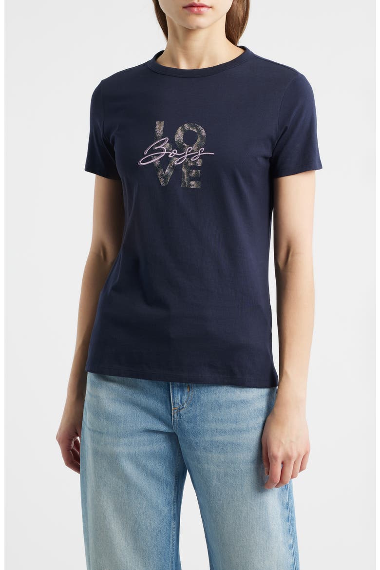Logo Embroidered Cotton Graphic T-Shirt, Main, color, DARK BLUE