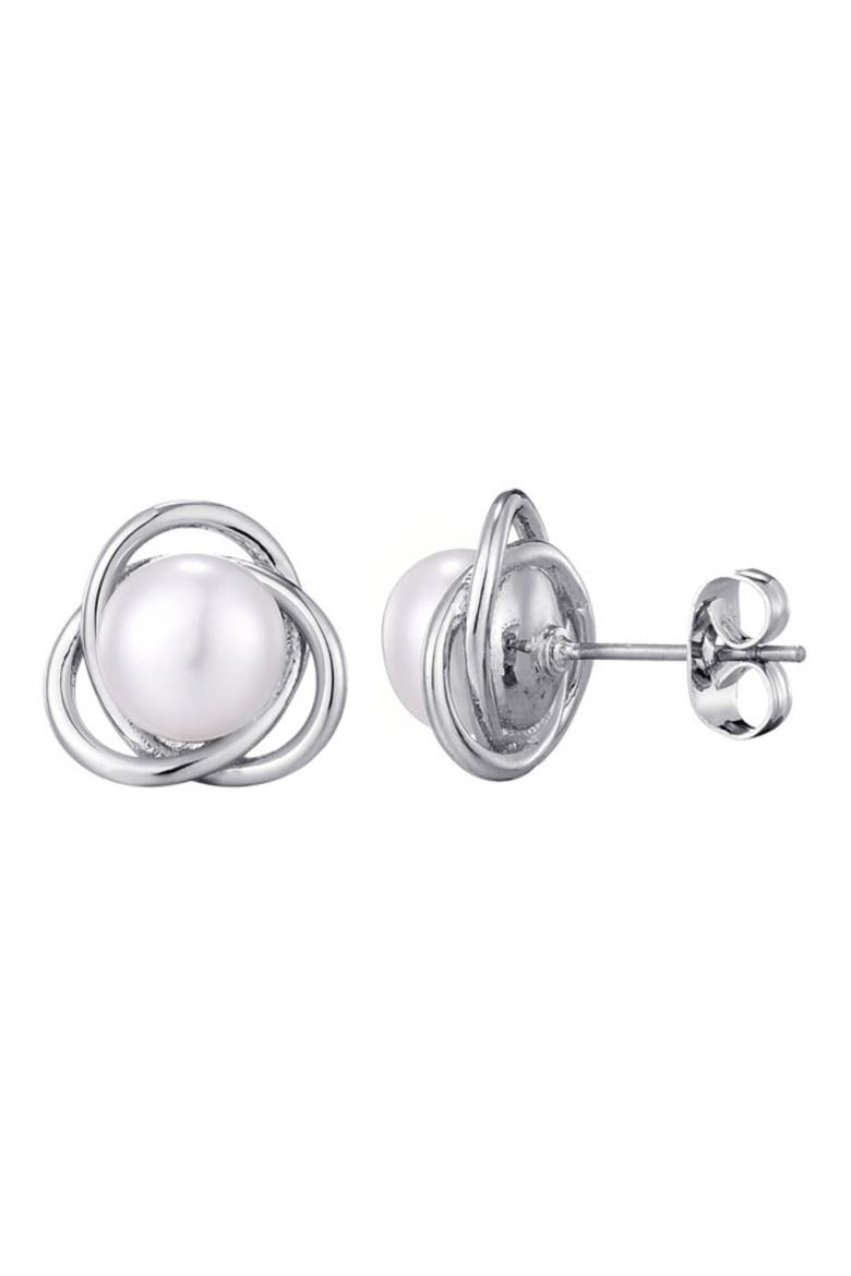 Knotted Freshwater Pearl Stud Earrings, Main, color, SILVER