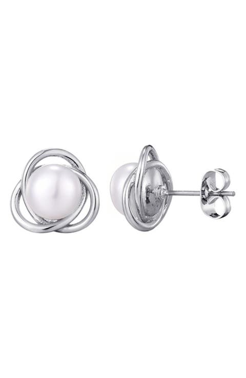 Knotted Freshwater Pearl Stud Earrings