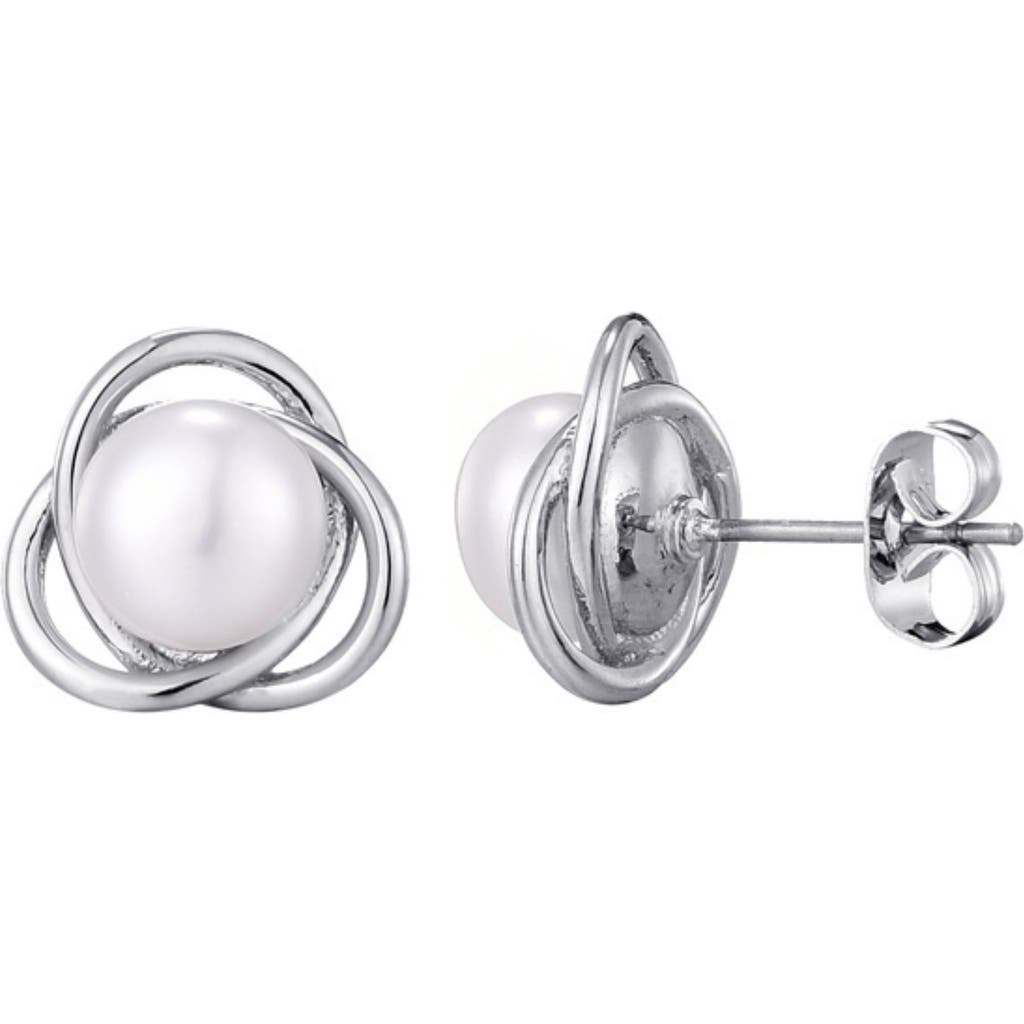 Adornia Silver Plated Freshwater Pearl Stud Earrings In Silver
