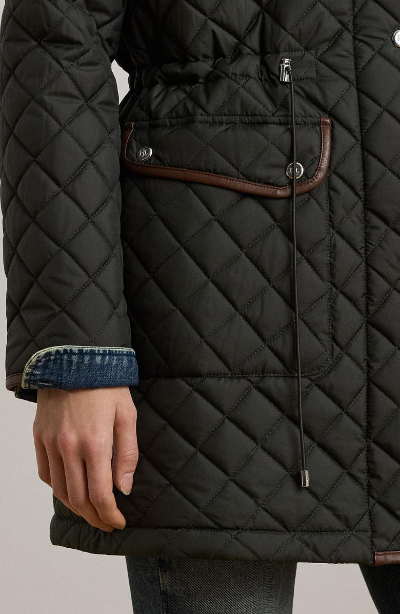 Lauren Ralph Lauren Logo Patch Quilted Coat, Alternate, color, Litchfield