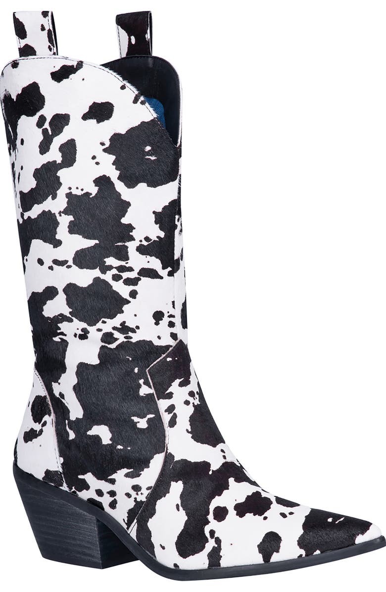 Dingo Live a Little Cow Print Genuine Calf Hair Western Boot, Main, color,