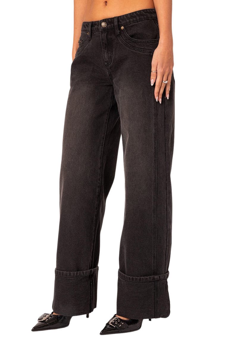 Vesper Cuffed Wide Leg Jeans, Alternate, color, BLACK