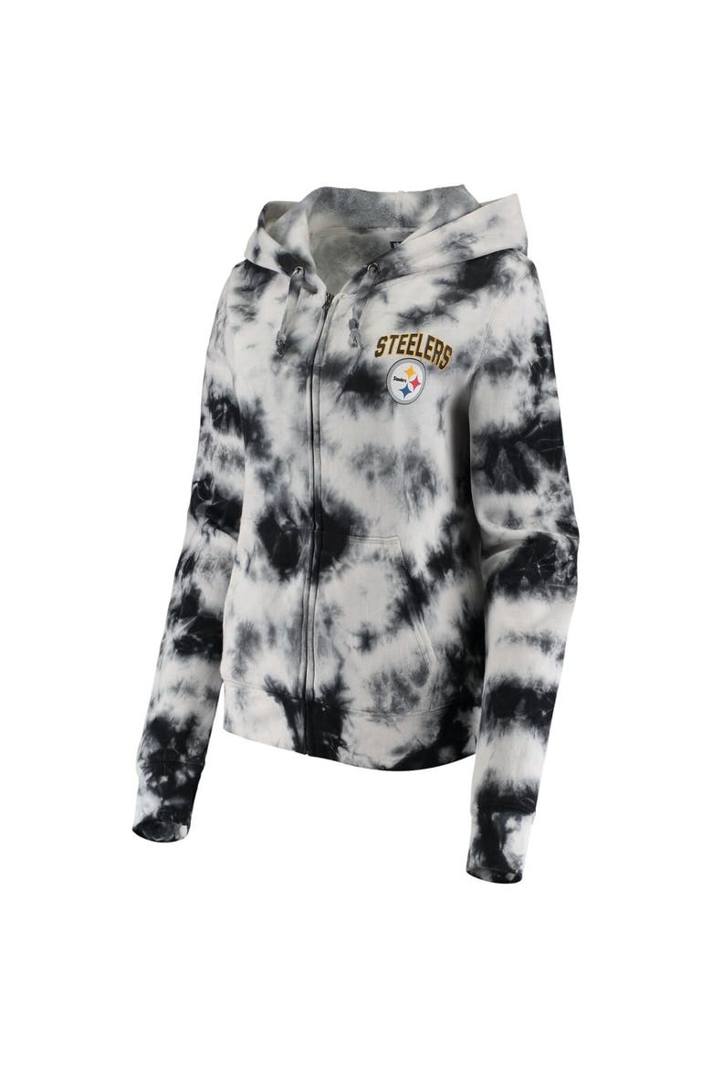 Women's New Era Black Pittsburgh Steelers Tie Dye Fleece Full-Zip Hoodie, Alternate, color, Black