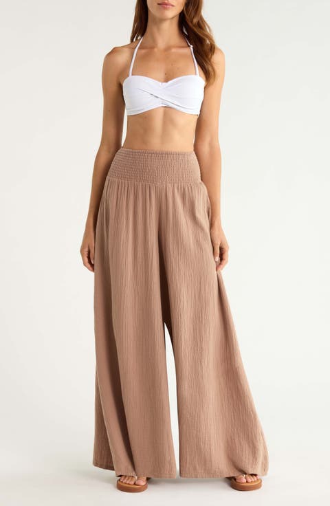 Smocked Waist Cover-Up Palazzo Pants