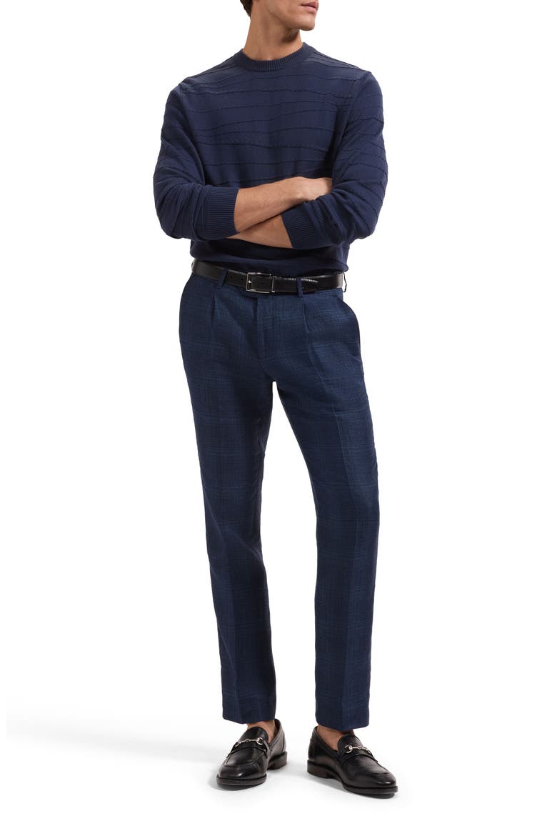 Textured Cotton & Silk Crewneck Sweater, Alternate, color, NAVY