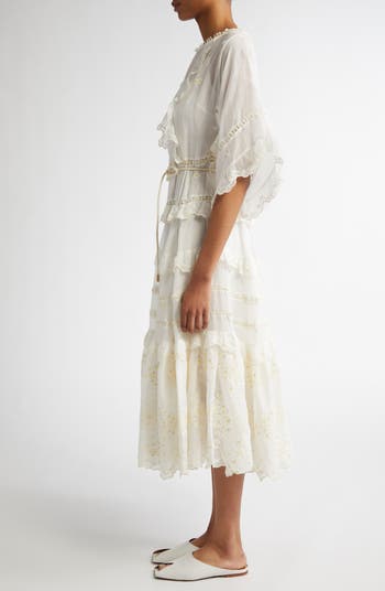 Zimmermann Acacia Embroidered Semisheer Ramie Midi Dress